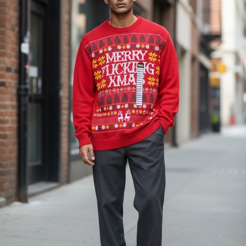 Red Festive Men's Sweatshirt “Merry Fucking Xmas “ By Spencer’s Size Small